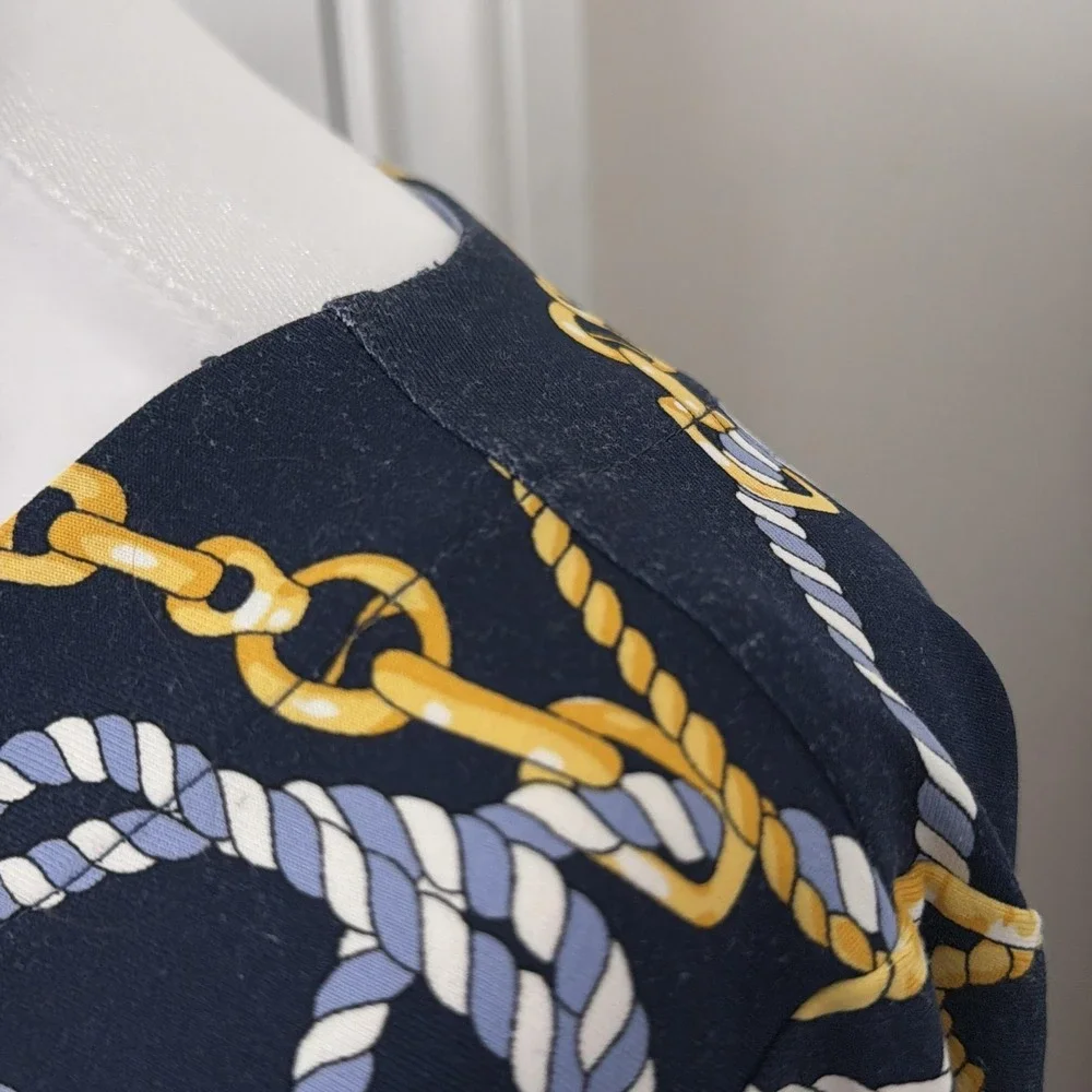 Talbots Dress Womens LP Navy Nautical Print Shift 3/4 Sleeve Stretch Petite - Picture 7 of 10